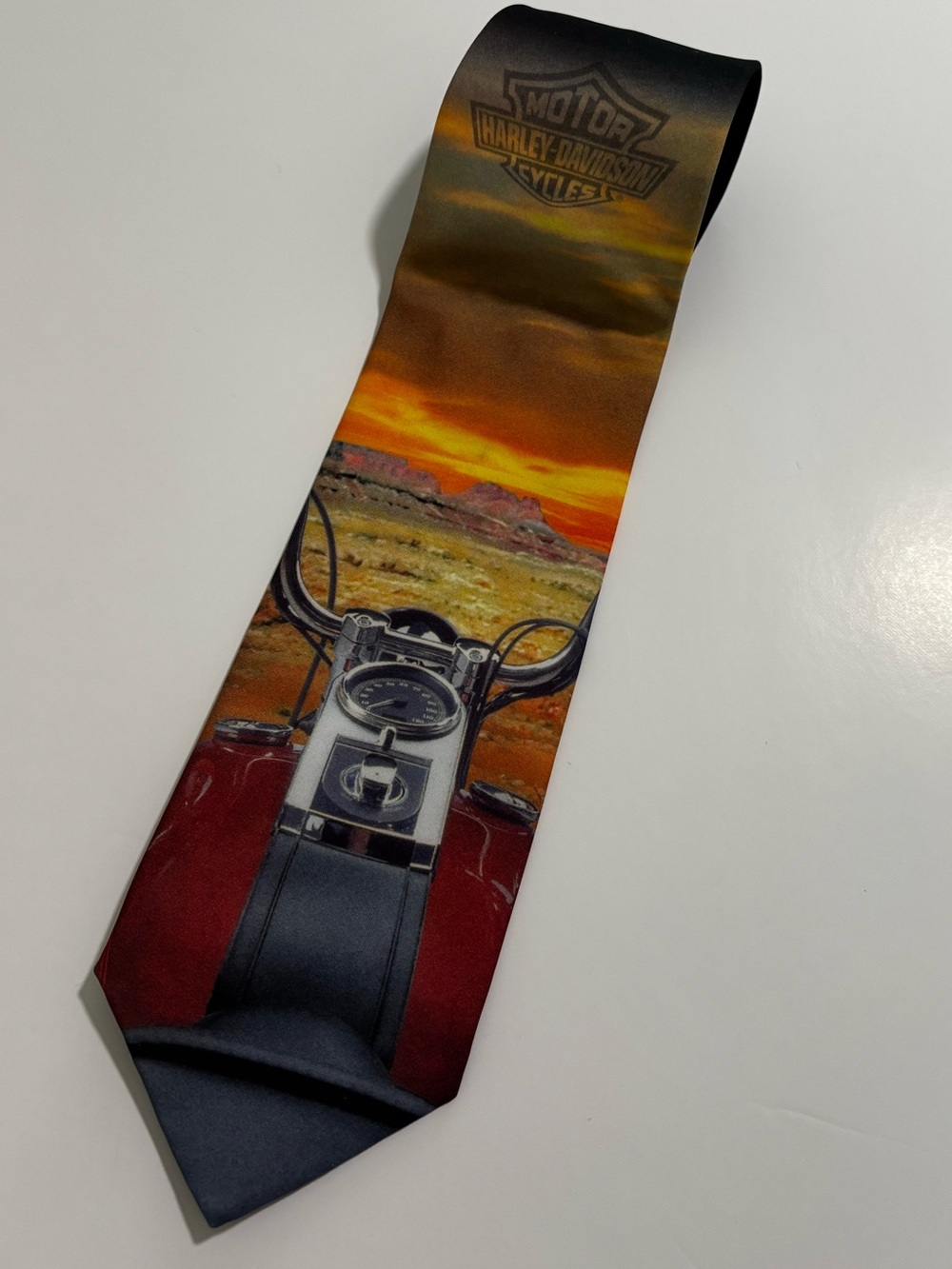 Harley-Davidson Men's Sunset Ride Silk Tie - Red, Orange, Black